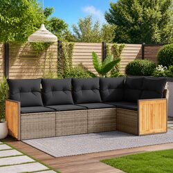 Garden Sofa Set 5 Piece Outdoor Furniture Grey Poly Rattan Patio Seating