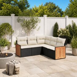 Garden Sofa Set 5 Piece Outdoor Patio Furniture Modular Rattan Black Cushions