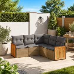 Outdoor Garden Sofa Set 5 Piece Patio Furniture with Cushions Storage Beige