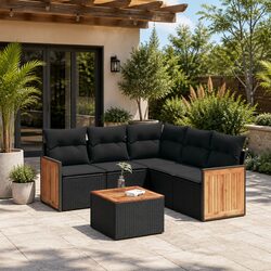 Garden Sofa Set 6 Piece Outdoor Furniture Black Poly Rattan Modular Patio
