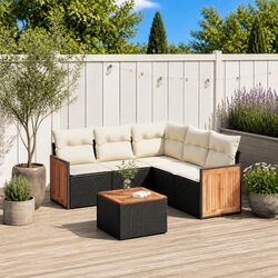 Garden Sofa Set 6 Piece Outdoor Furniture with Cushions Storage Black Rattan