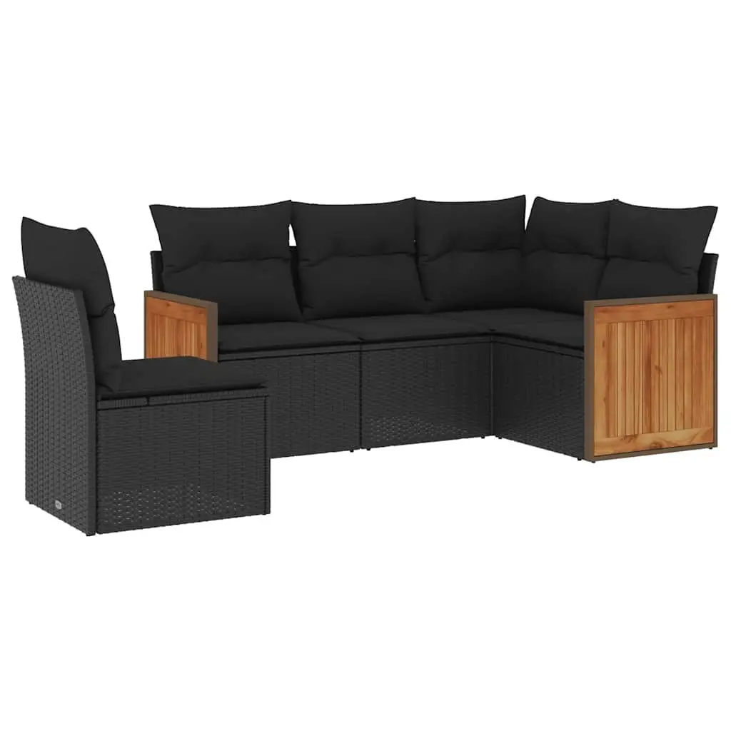 5 Piece Garden Sofa Set Outdoor Patio Furniture Black Poly Rattan with Cushions