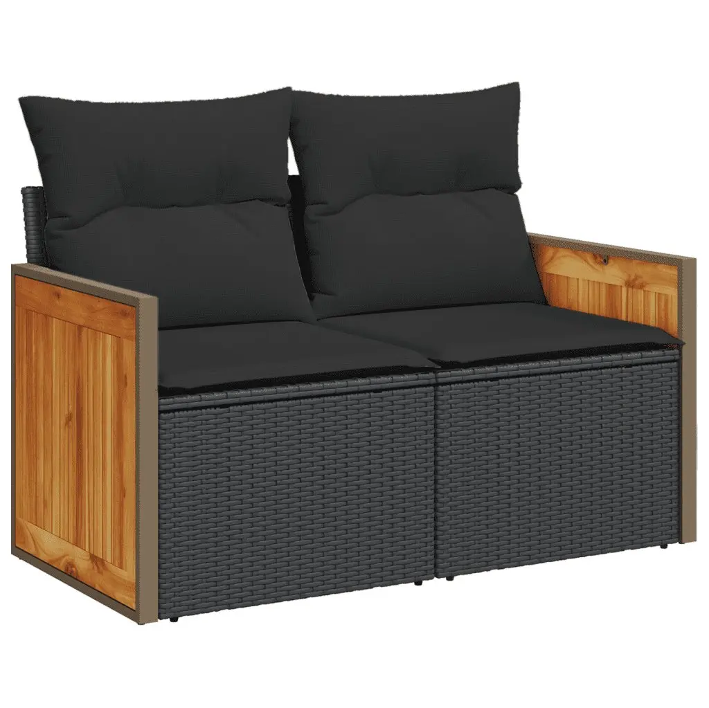 5 Piece Garden Sofa Set Outdoor Patio Furniture Black Poly Rattan with Cushions