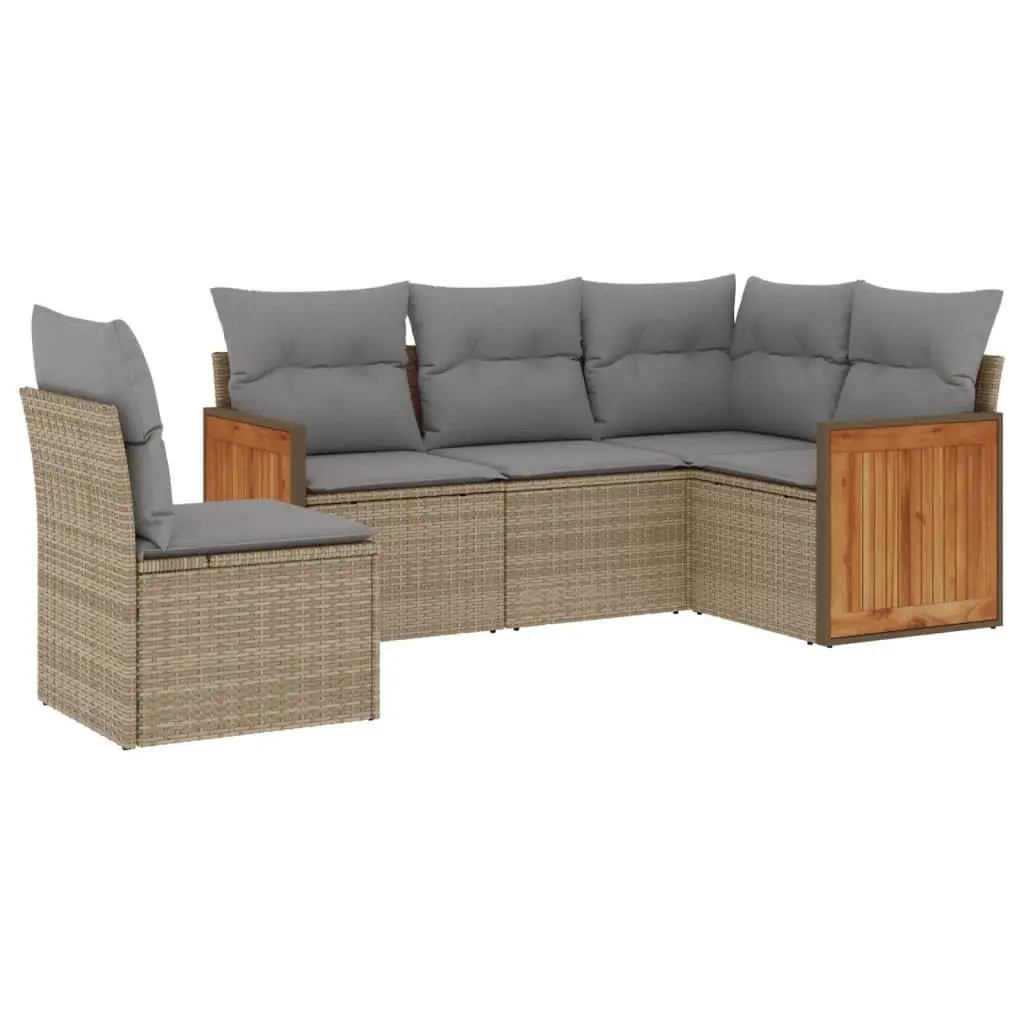 5 Piece Outdoor Garden Sofa Set Beige Poly Rattan Furniture with Storage