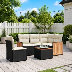 Garden Sofa Set 6 Piece Outdoor Furniture Patio Black Poly Rattan Modular