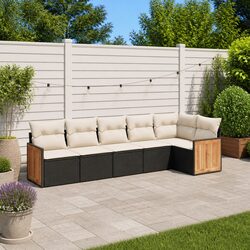Garden Sofa Set 6 Piece Outdoor Furniture Patio Sectional with Cushions Black
