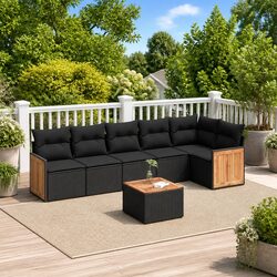 7 Piece Garden Sofa Set with Storage Cushions Black Outdoor Patio Furniture