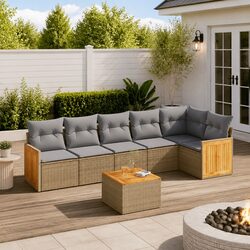 7 Piece Outdoor Garden Sofa Set with Storage Cushions Beige Rattan Patio