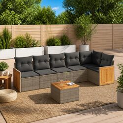 7 Piece Outdoor Garden Sofa Set Grey Poly Rattan Patio Furniture with Cushions
