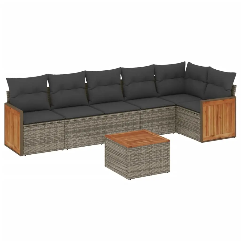 7 Piece Outdoor Garden Sofa Set Grey Poly Rattan with Cushions and Storage Compartment