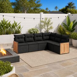 Garden Sofa Set 6 Piece Outdoor Furniture Patio Sectional with Cushions Black