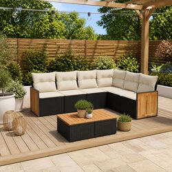Garden Sofa Set 6 Piece Outdoor Furniture Patio Sectional with Cushions Black