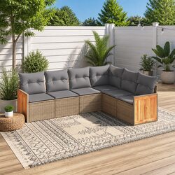 Garden Sofa Set 6 Piece Outdoor Furniture Beige Poly Rattan Patio Seating with