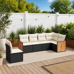 Garden Sofa Set 6 Piece Outdoor Furniture Black Poly Rattan Modular Patio Lounge