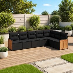 Garden Sofa Set 7 Piece Outdoor Furniture Patio Sectional Black Rattan Modular