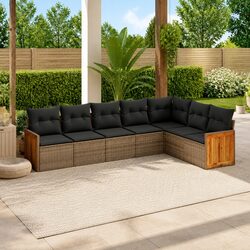 Garden Sofa Set 7 Piece Outdoor Patio Furniture Grey Poly Rattan with Cushions