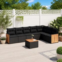 Outdoor Garden Sofa Set 8 Piece Black Poly Rattan Patio Furniture with Cushions