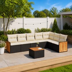Garden Sofa Set 8 Piece Outdoor Furniture Patio Rattan Modular with Cushions