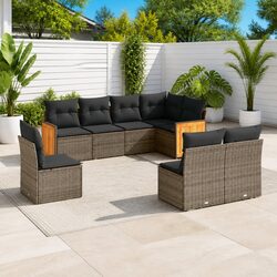 Garden Sofa Set 8 Piece Grey Poly Rattan Outdoor Furniture Patio Modular