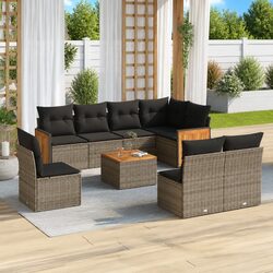 Garden Sofa Set 9 Piece Outdoor Furniture Patio Sectional with Cushions Grey