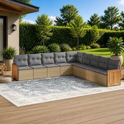 Garden Sofa Set 9 Piece Outdoor Patio Furniture Modular Lounge Beige with