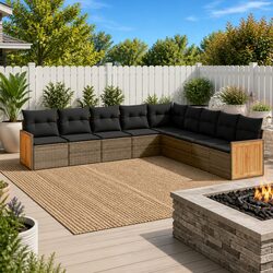 Garden Sofa Set 9 Piece Outdoor Furniture Patio Lounge Grey Poly Rattan Modular