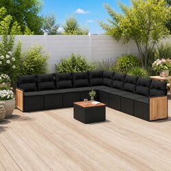 Garden Sofa Set 10 Piece Outdoor Furniture Black Poly Rattan Modular Patio