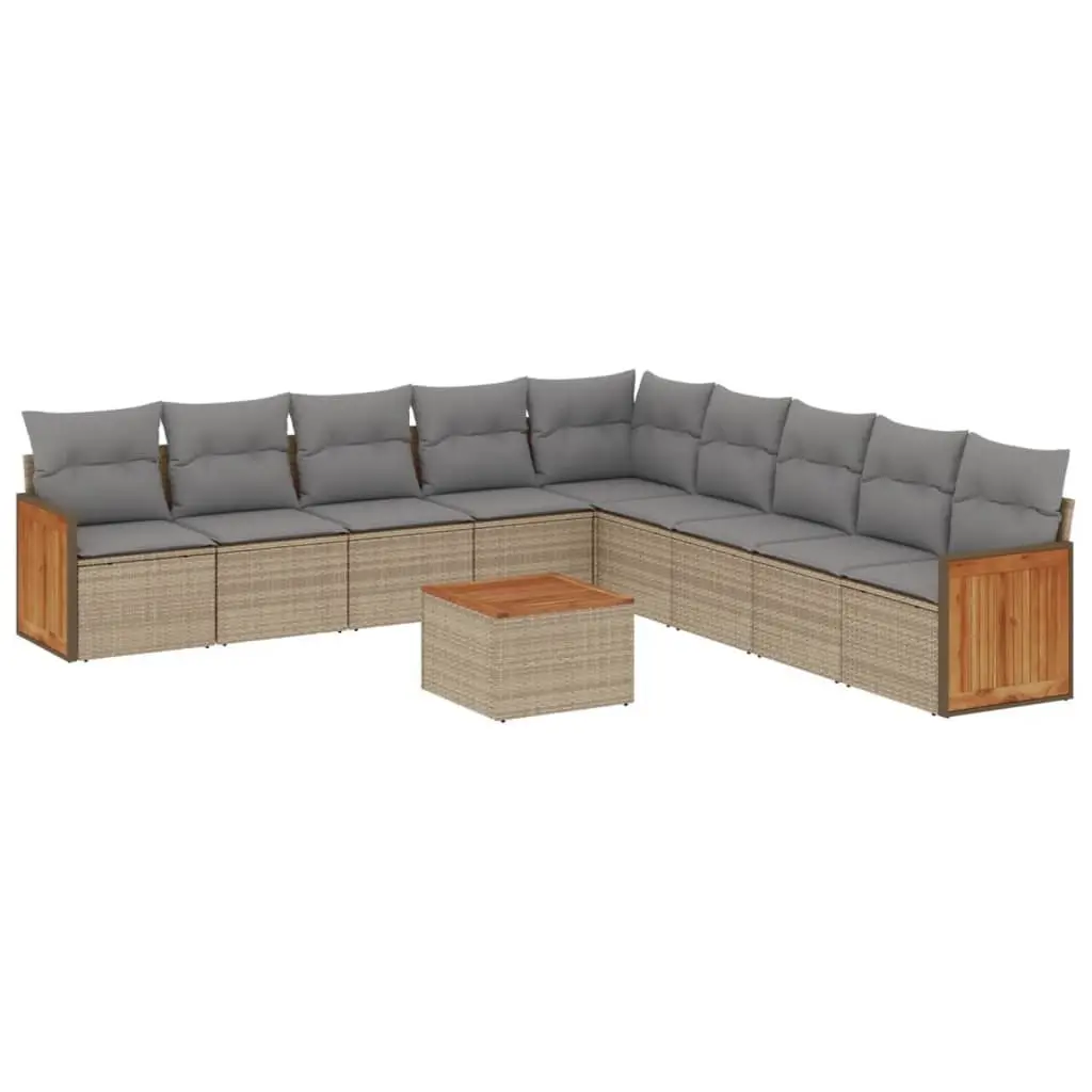 Garden Sofa Set Modular Outdoor Furniture 10 Piece Poly Rattan Patio Beige