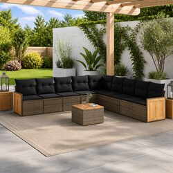 Garden Sofa Set 10 Piece Outdoor Furniture Grey Poly Rattan Modular Patio