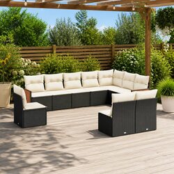 Garden Sofa Set 10 Piece Outdoor Furniture Patio Black Poly Rattan Modular