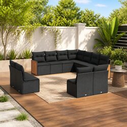 Garden Sofa Set 11 Piece Outdoor Furniture Patio Sectional with Cushions Black