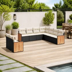 Garden Sofa Set 9 Piece Outdoor Furniture Patio Sectional Black Rattan Modular
