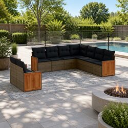 Garden Sofa Set 9 Piece Outdoor Furniture Patio Sectional with Cushions Grey