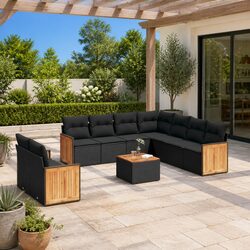 Garden Sofa Set 10 Piece Outdoor Furniture Black Poly Rattan Patio Modular