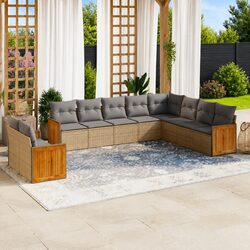 Outdoor Garden Sofa Set 10 Piece Patio Furniture Modular Beige Poly Rattan