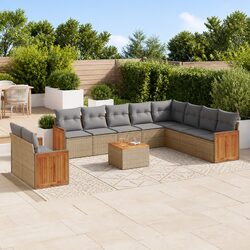 Garden Sofa Set 11 Piece Outdoor Furniture Patio Beige Poly Rattan Modular