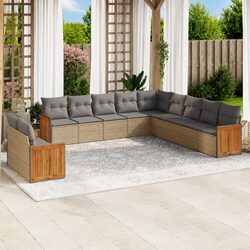 Garden Sofa Set 11 Piece Outdoor Furniture Patio Beige Poly Rattan Modular