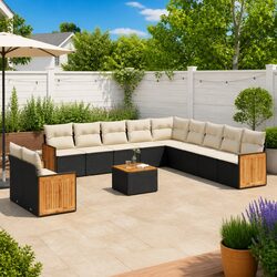 Garden Sofa Set 12 Piece Outdoor Patio Furniture Black Poly Rattan Modular