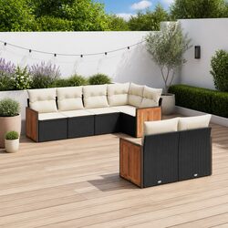 Garden Sofa Set 7 Piece Outdoor Furniture Patio Lounge Black Poly Rattan Modular