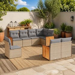 Garden Sofa Set 8 Piece Outdoor Furniture Beige Poly Rattan Patio Lounge with