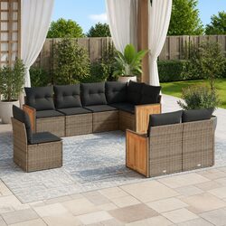 Garden Sofa Set 8 Piece Outdoor Furniture Grey Poly Rattan Patio Seating with
