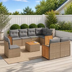 Garden Sofa Set 9 Piece Outdoor Furniture Patio Beige Poly Rattan Modular Lounge