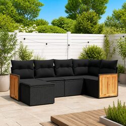 Garden Sofa Set 6 Piece Outdoor Furniture Black Poly Rattan Modular with