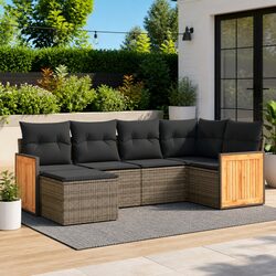 Garden Sofa Set 6 Piece Outdoor Furniture Grey Poly Rattan Modular Patio Lounge