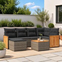 Garden Sofa Set 7 Piece Outdoor Furniture Grey Poly Rattan Patio Lounge with