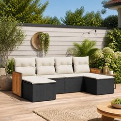 Garden Sofa Set 6 Piece Outdoor Furniture Patio Seating Black Poly Rattan