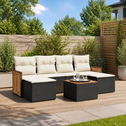 7 Piece Garden Sofa Set Outdoor Patio Furniture with Cushions Black Rattan