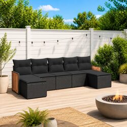 Garden Sofa Set 7 Piece Outdoor Furniture Black Poly Rattan Modular Patio