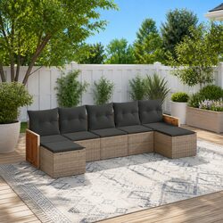Garden Sofa Set 7 Piece Outdoor Furniture Grey Rattan Patio Seating with Storage