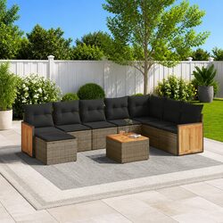 Garden Sofa Set 9 Piece Outdoor Furniture Patio Sectional Grey with Cushions